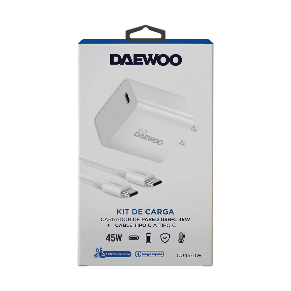 DAEWOO KIT CARGADOR DE PARED Y CABLE TIPO C A C 45W