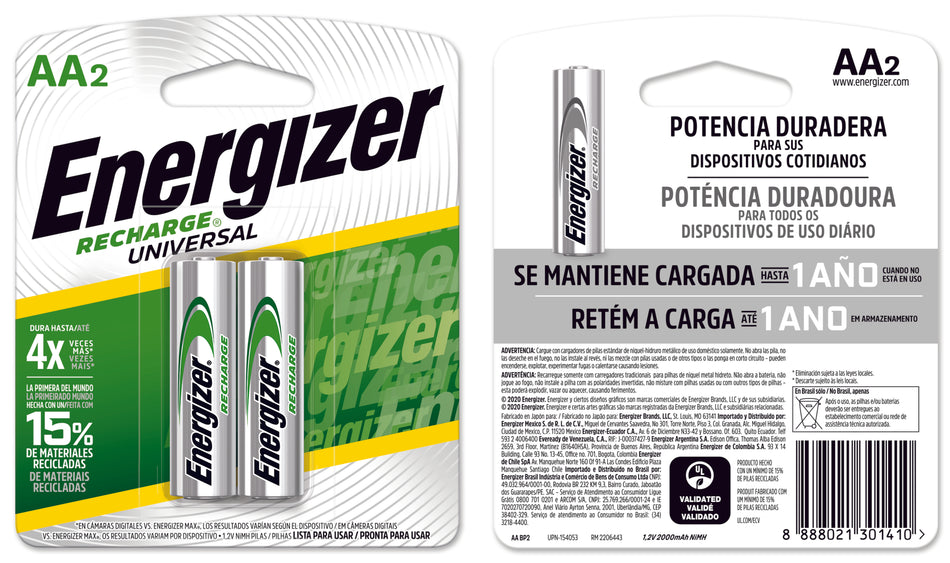 ENERGIZER RECARGABLE AA PILA 2PACK