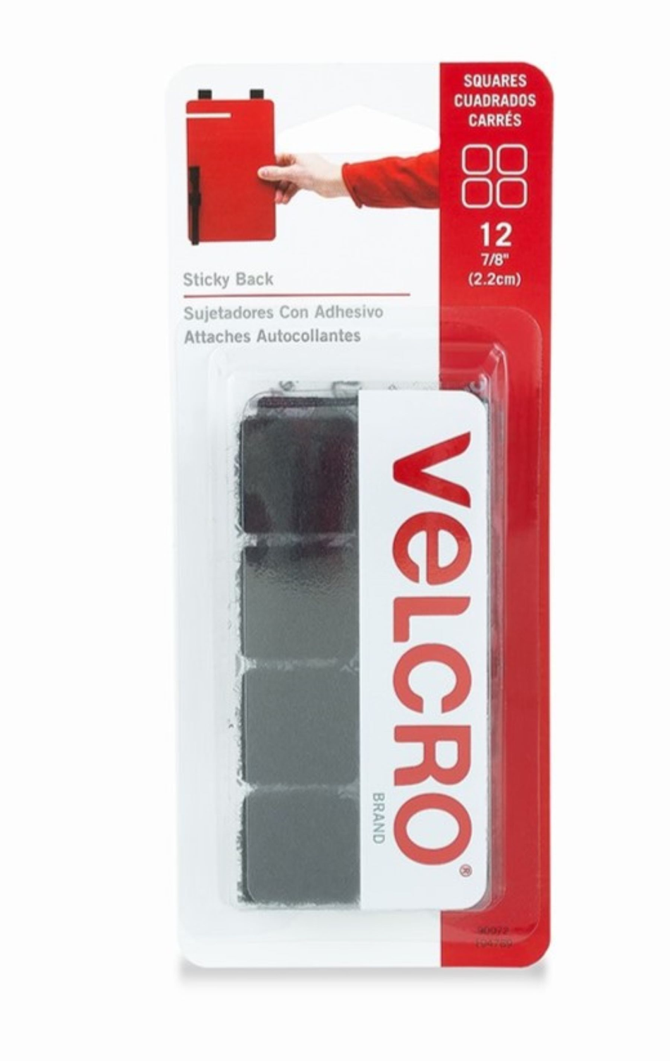 VELCRO SUJETADORES CON ADHESIVO 12PZ 2X2CM NEGRO