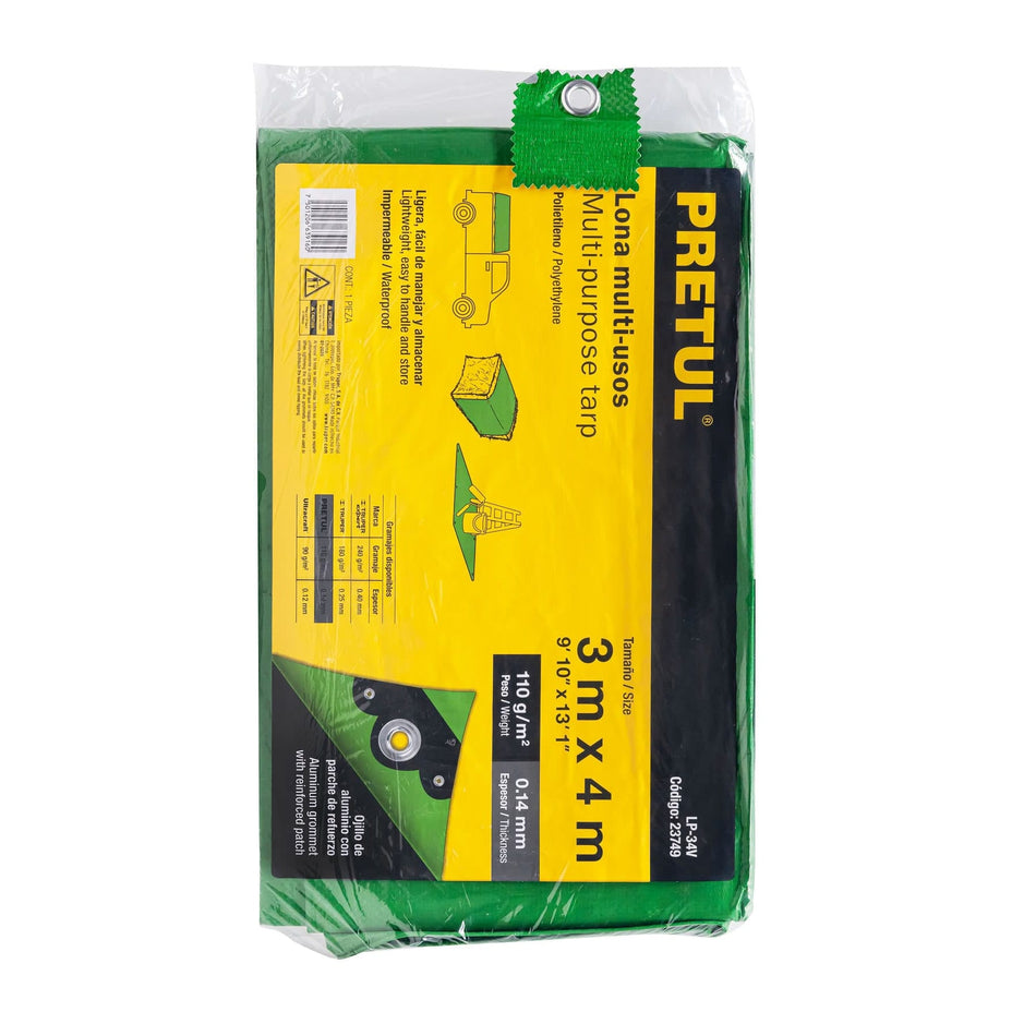 PRETUL LONA LP34V POLIETILENO VERDE 3 X 4 METROS
