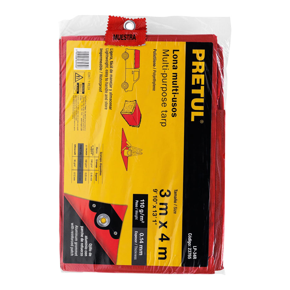 PRETUL LONA LP34R POLIETILENO ROJO 3 X 4 METROS