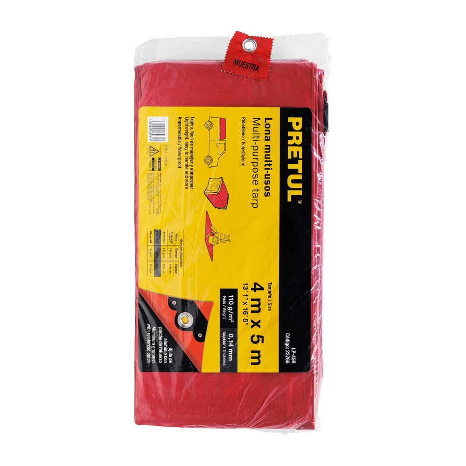 PRETUL LONA LP45R POLIETILENO ROJO 4 X 5 METROS