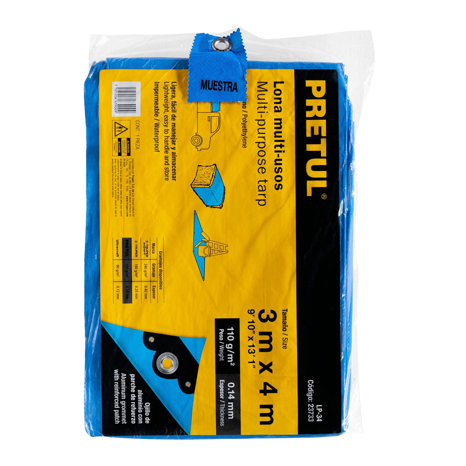 PRETUL LONA LP34 POLIETILENO 3 X 4 METROS AZUL