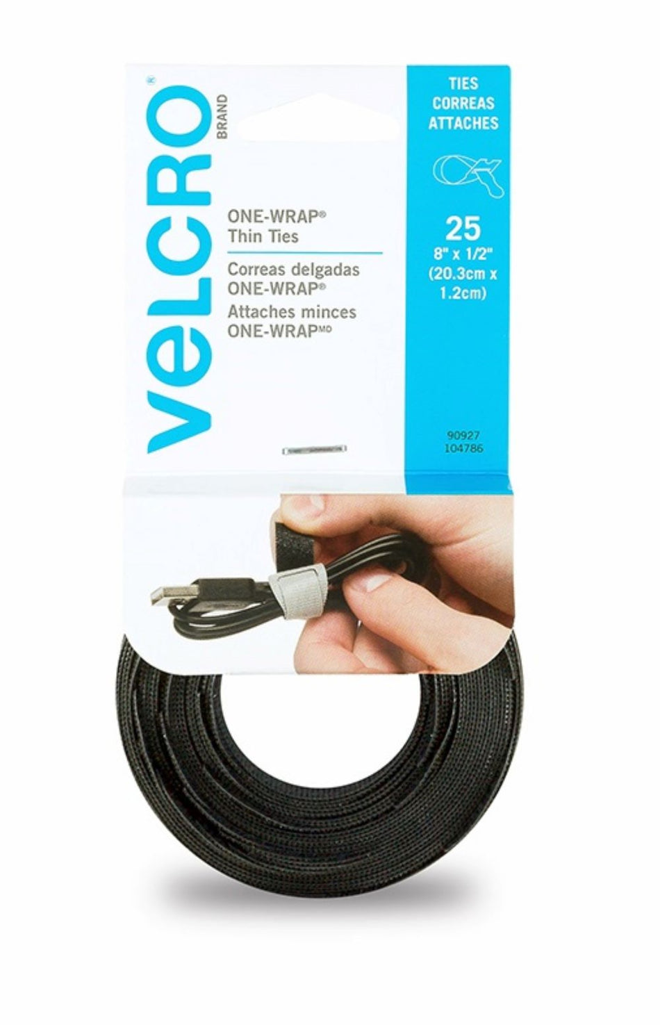 VELCRO CORREAS AUTOAJUSTABLES PRECORADAS DE USO LIGERO ONE-WARP 25PZ 20.3X1.2CM NEGRO