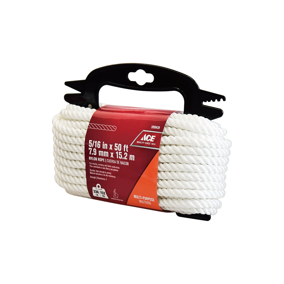 ACE CUERDA DE NAILON TORCIDO BLANCO DE 5/16 DE PULGADA X 50 PIES (0.79 CM X 15.24 M)
