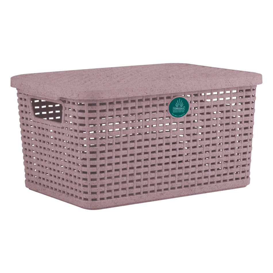 TERRAGAVE CAJA RATTAN CON TAPA CHICA ROSA 6L