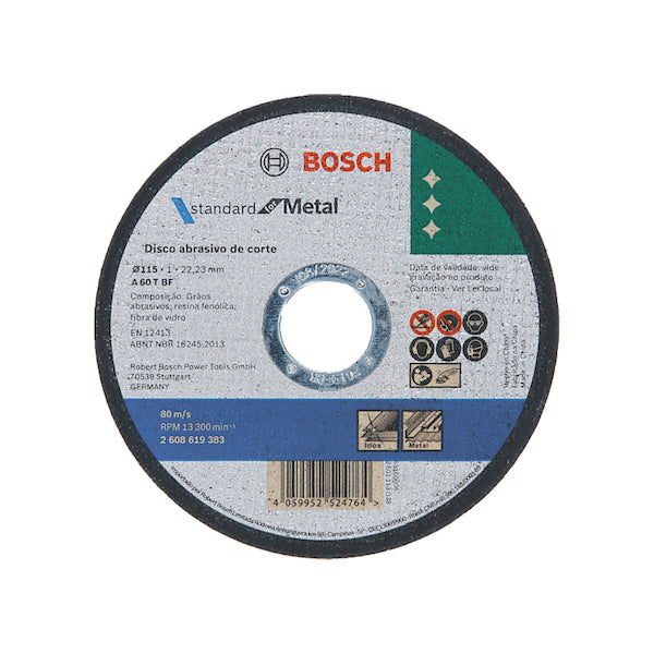 BOSCH DISCO ABRASIVO DE CORTE STANDARD PARA METAL CENTRO RECTO 4 1/2X1.0MM