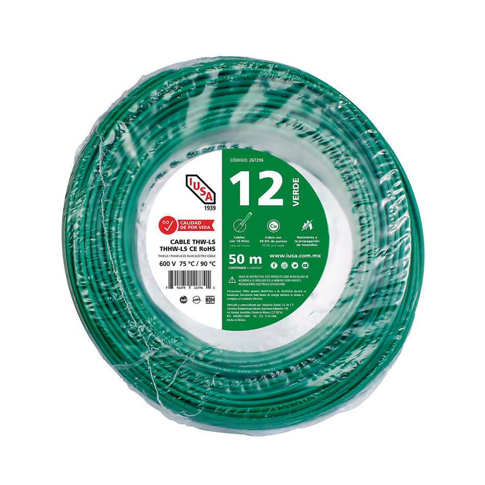 IUSA CABLE THHW-LS ROHS #12 VERDE BOLSA 50 M