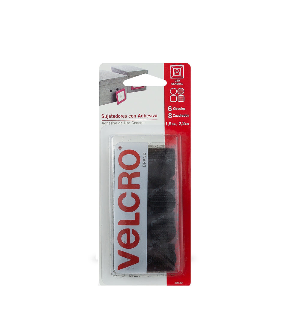 VELCRO CIRCULOS Y CUADROS CON ADHESIVO USO GENERAL NEGRO