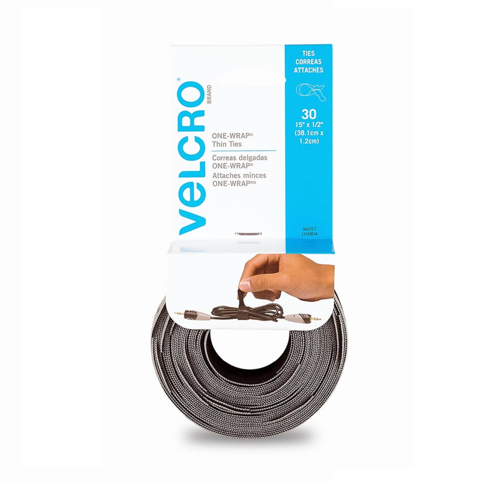 VELCRO CORREAS ONE WRAP 38.1X1.2CM NEGRO Y GRIS