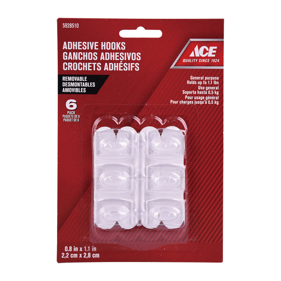 GANCHO ADHESIVO 6 PACK SOPORTA 0.5KG 2.2CM X 2.8CM claro ACE