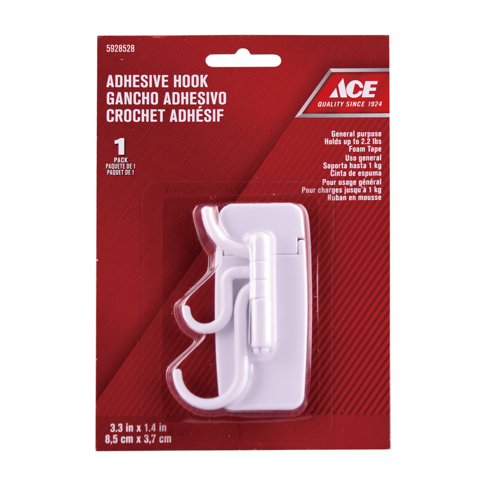 GANCHO ADHESIVO INDIVIDUAL SOPORTA 1KG 8.5CM X 3.7CM BLANCO ACE