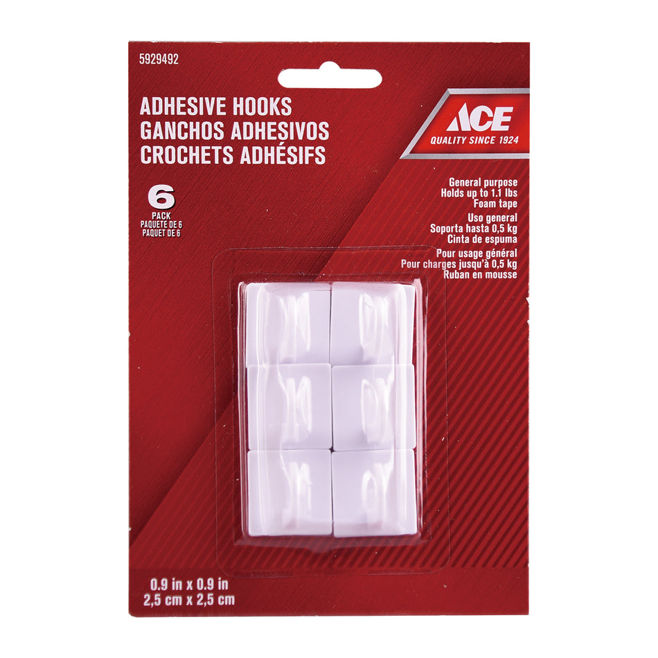 GANCHO ADHESIVO 6 PACK SOPORTA 0.5KG 2.2CM X 2.8CM BLANCO ACE