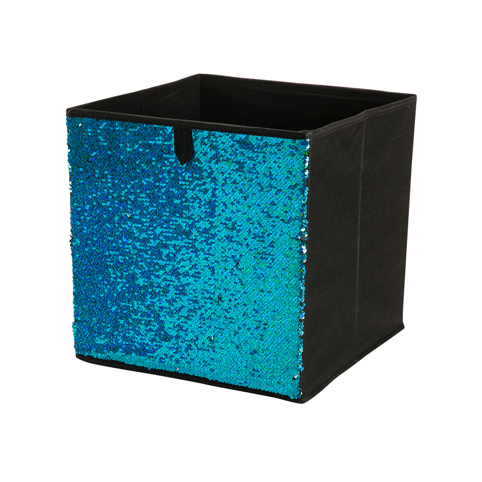 NEU HOME CUBO ALMACENAMIENTO SEQUIN AZUL Y PLATA