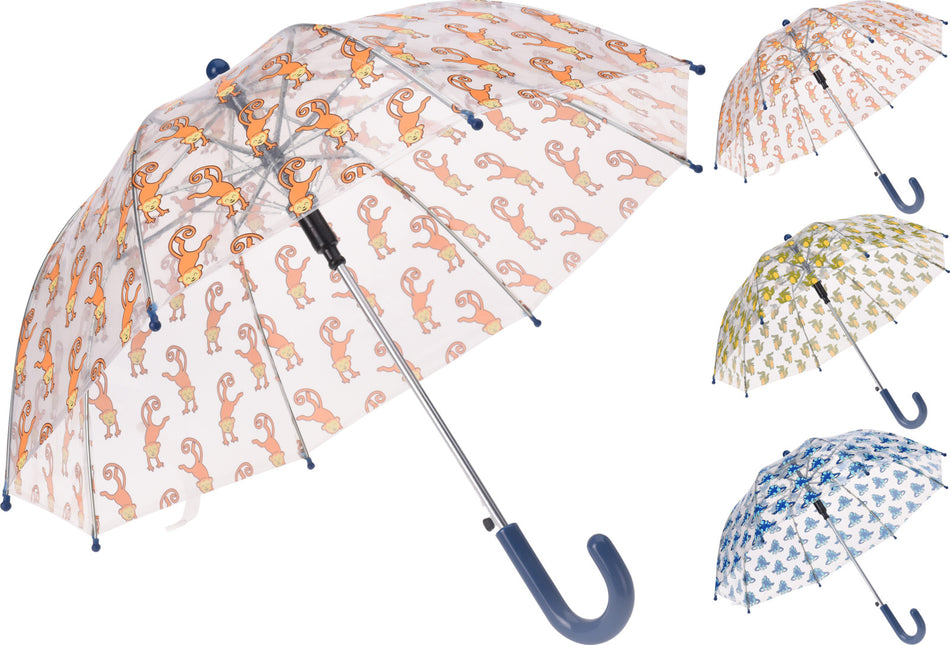 PIOVE PARAGUAS PARA NIÑOS TRANSPARENTE CON DISEÑOS DE ANIMALES 58 CM DE DIAMETRO POR 75 CM
