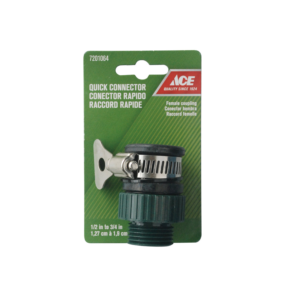 ADAPTADOR GRIFO SNAP EN HEMBRA 1.27CM .5IN A 1.90CM .75IN PLASTICO VERDE NEGRO ACE